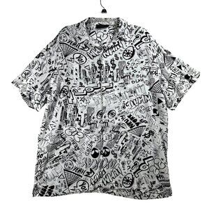 Mens XL Graphic Cartoon Print Short Sleeve Button Up Fun Shirt By No Boundaries